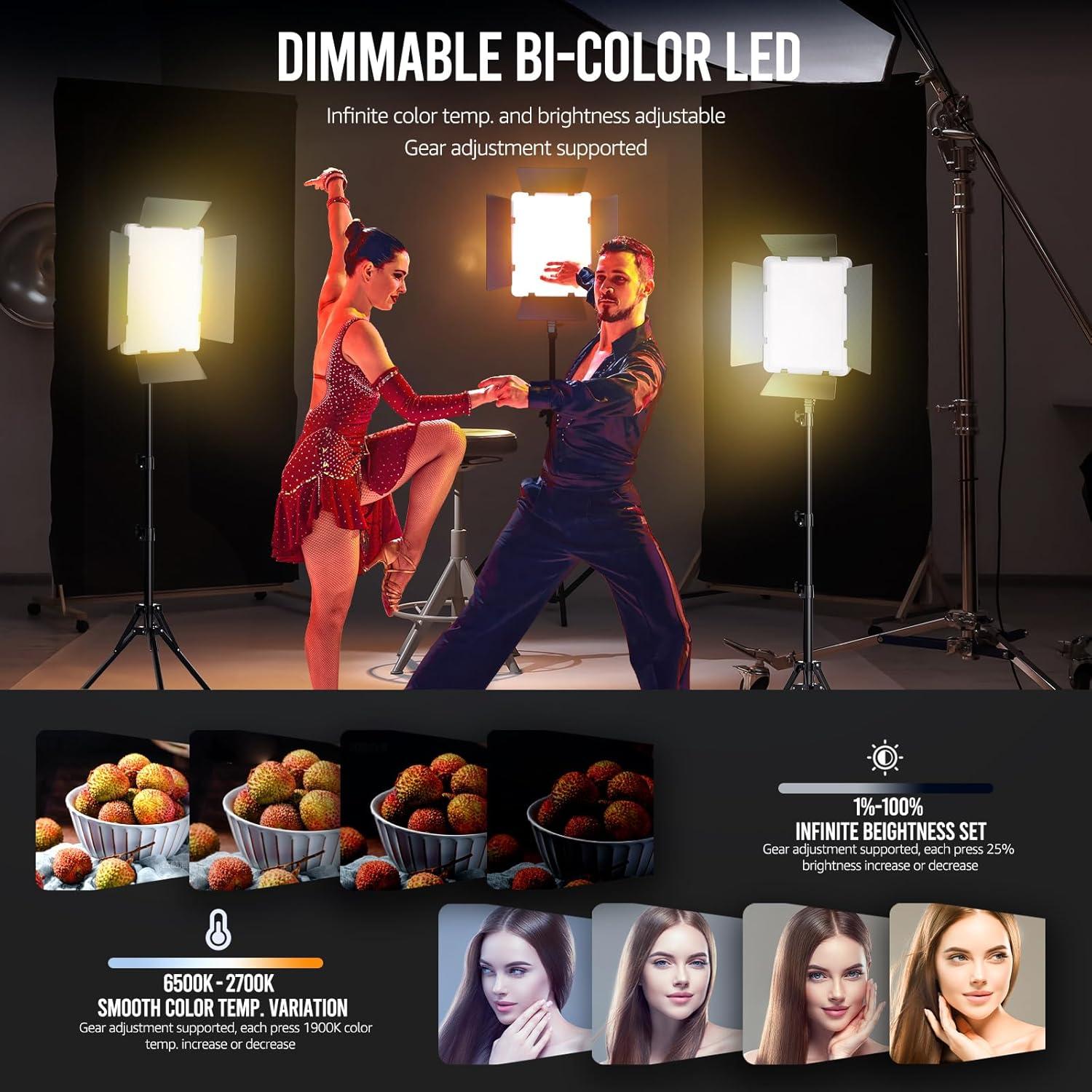 NiceVeedi 2-Pack Photography Lighting Kit, 36W Bi-Color Studio Lights 2700-6500K CRI 95+, Dimmable LED Video Light Kit with Remote Control & 72” Tripod Stand, Lighting for Video Recording/Photography