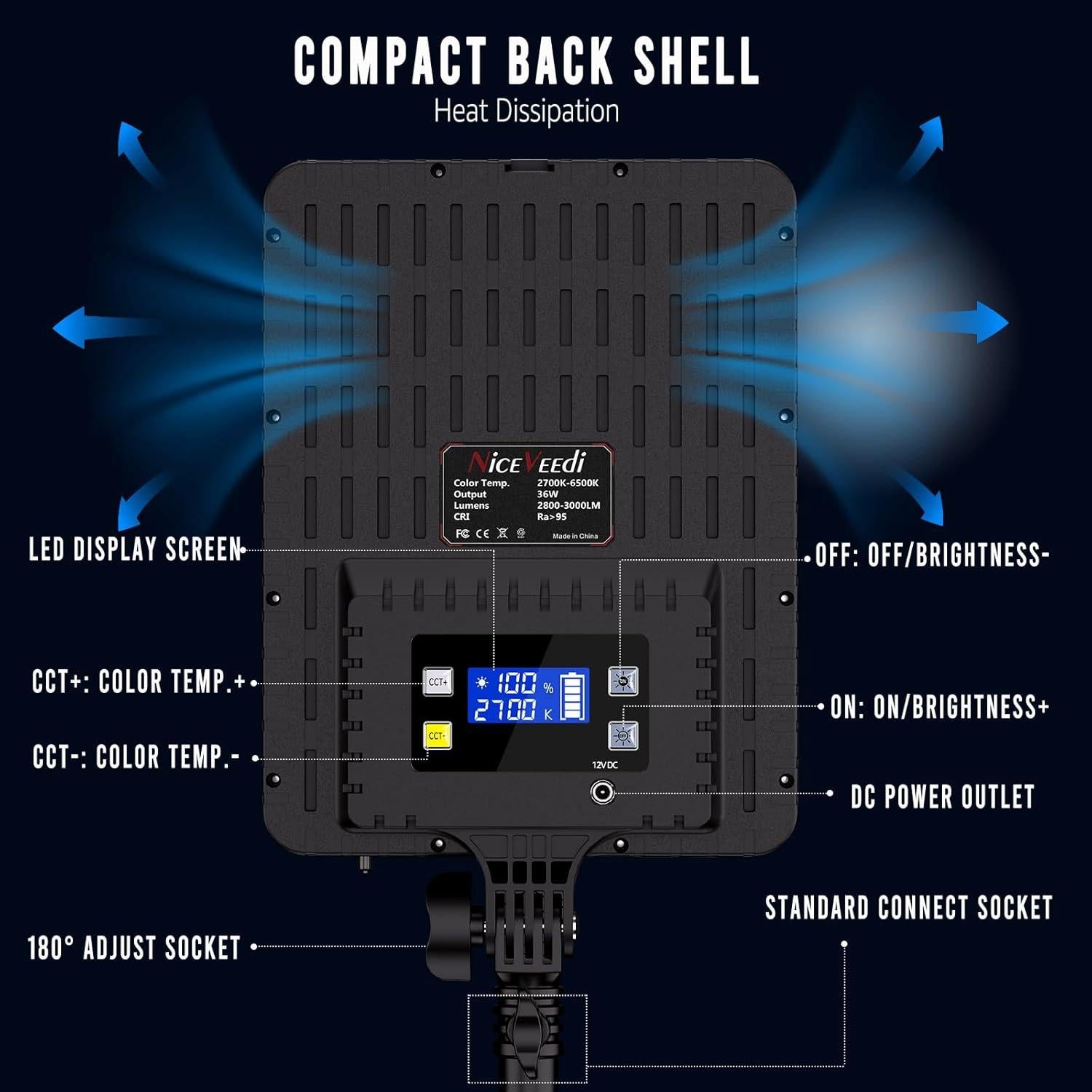 NiceVeedi 2-Pack Photography Lighting Kit, 36W Bi-Color Studio Lights 2700-6500K CRI 95+, Dimmable LED Video Light Kit with Remote Control & 72” Tripod Stand, Lighting for Video Recording/Photography