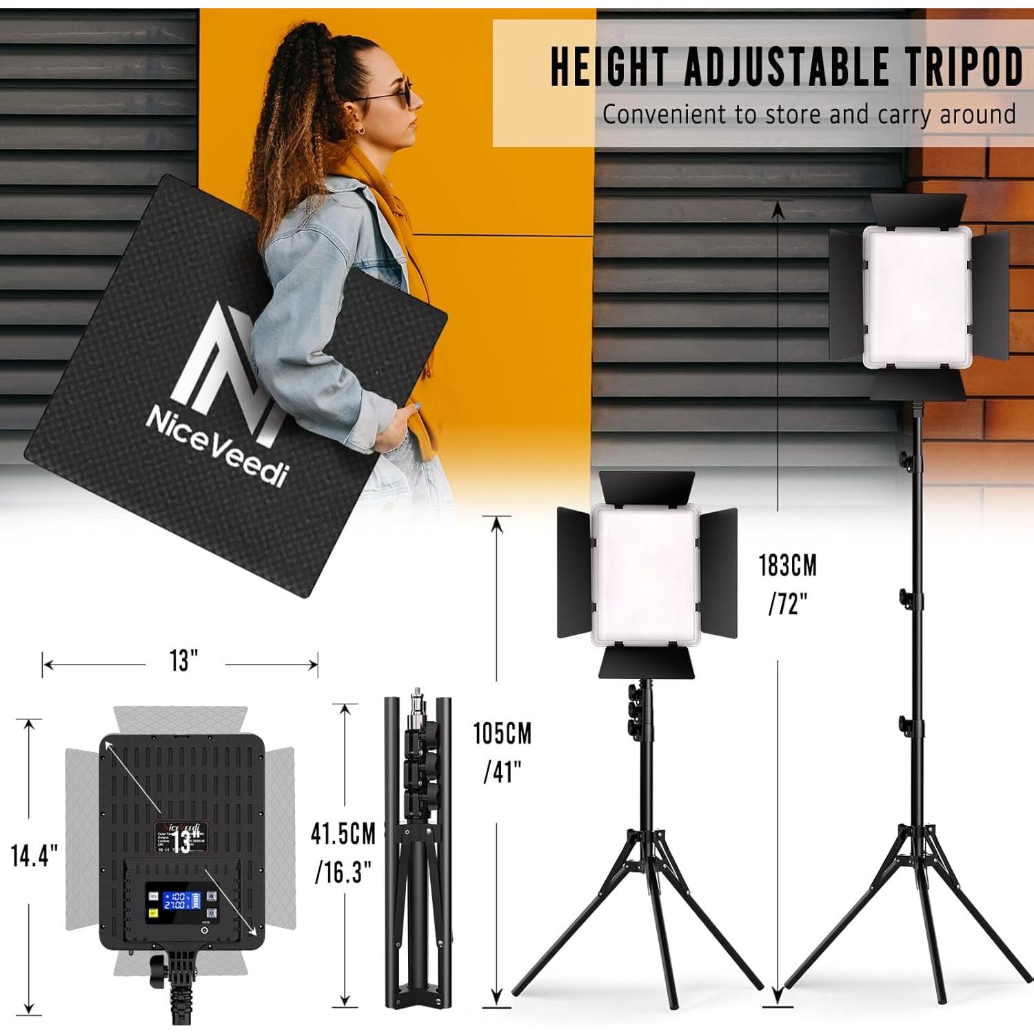 NiceVeedi 2-Pack Photography Lighting Kit, 36W Bi-Color Studio Lights 2700-6500K CRI 95+, Dimmable LED Video Light Kit with Remote Control & 72” Tripod Stand, Lighting for Video Recording/Photography