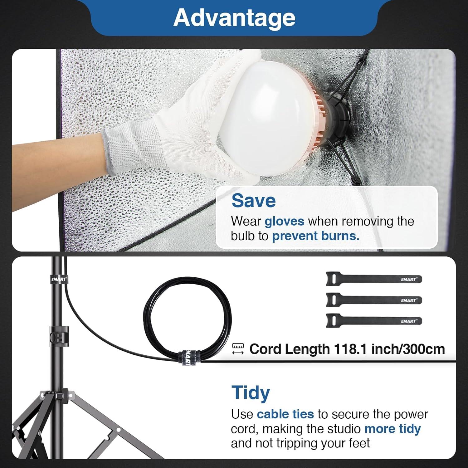 EMART Softbox Lighting Kit, 16"X16" Soft Box, 3000K-6000K 85W LED Bulbs with Remote, 65" Tripod, Professional Softbox Photography Lighting Kit for Studio Lights, Portrait, Video Recording(1PACK)