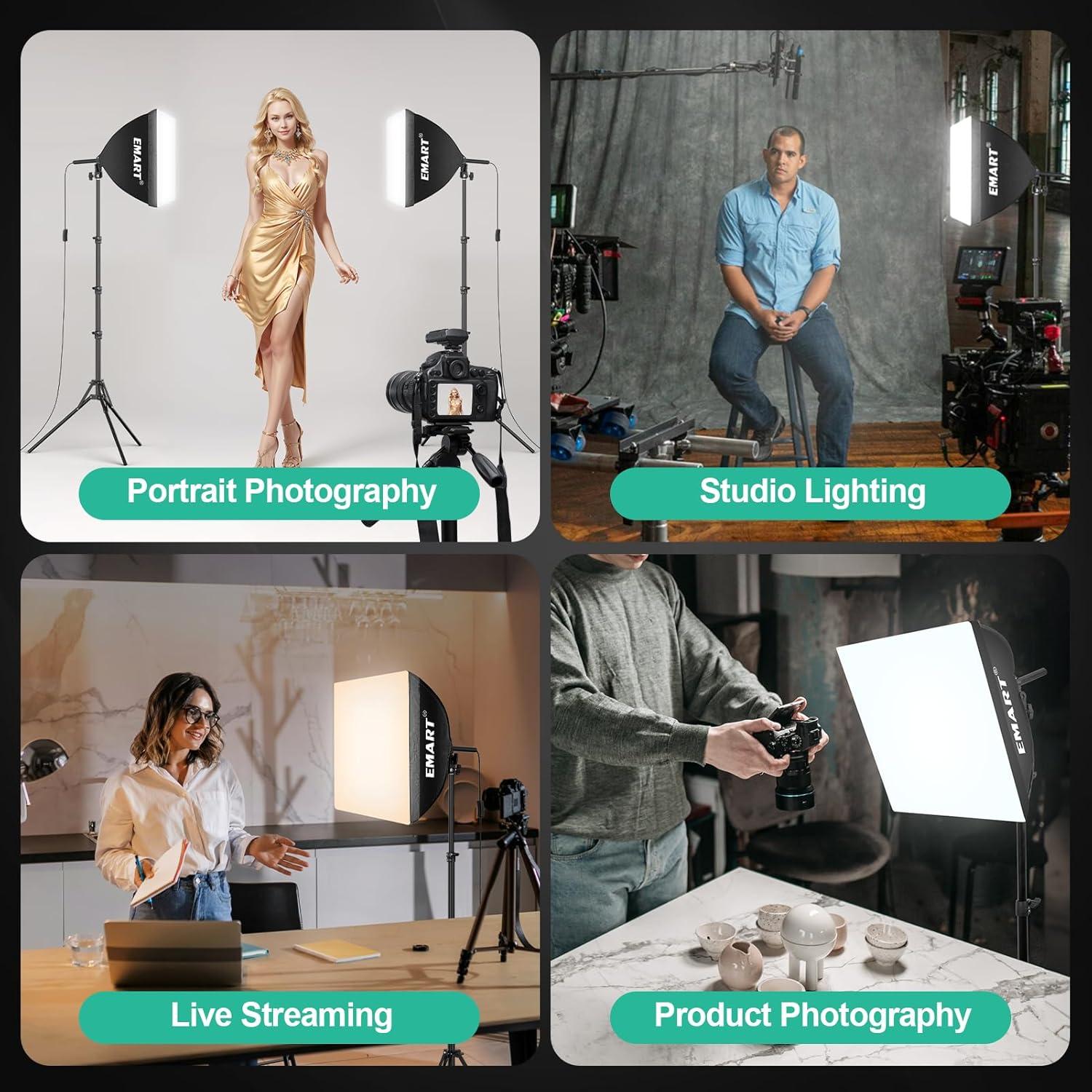 EMART Softbox Photography Lighting Kit, 16"x16" Pull Soft Box, 50W 3000K-6000K LED Bulb with Remote/APP Control, Professional Photoshoot Equipment for Studio Lights, Portrait, Video Recording(2 Pack)