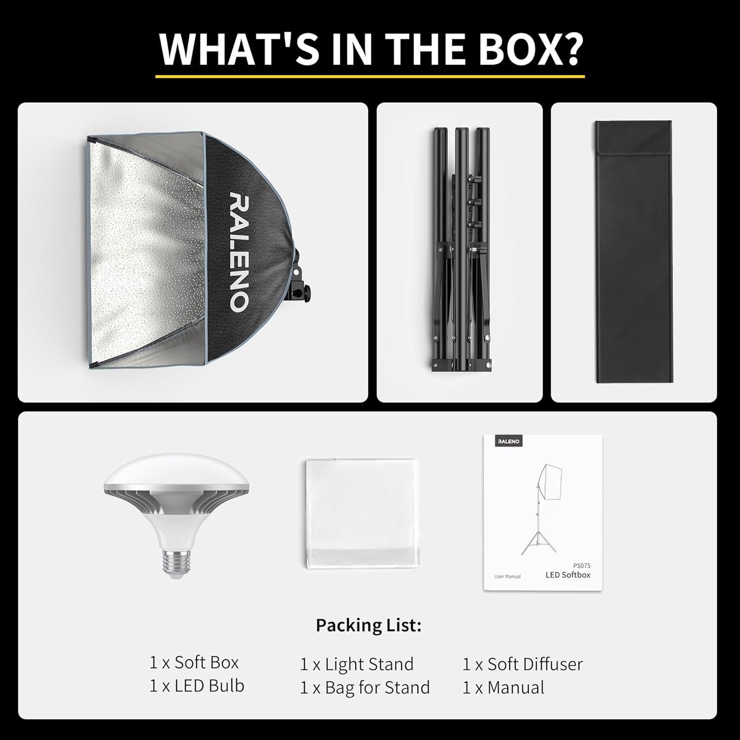 Kit de Iluminación RALENO Softbox 40.64x40.64cm LED 50W