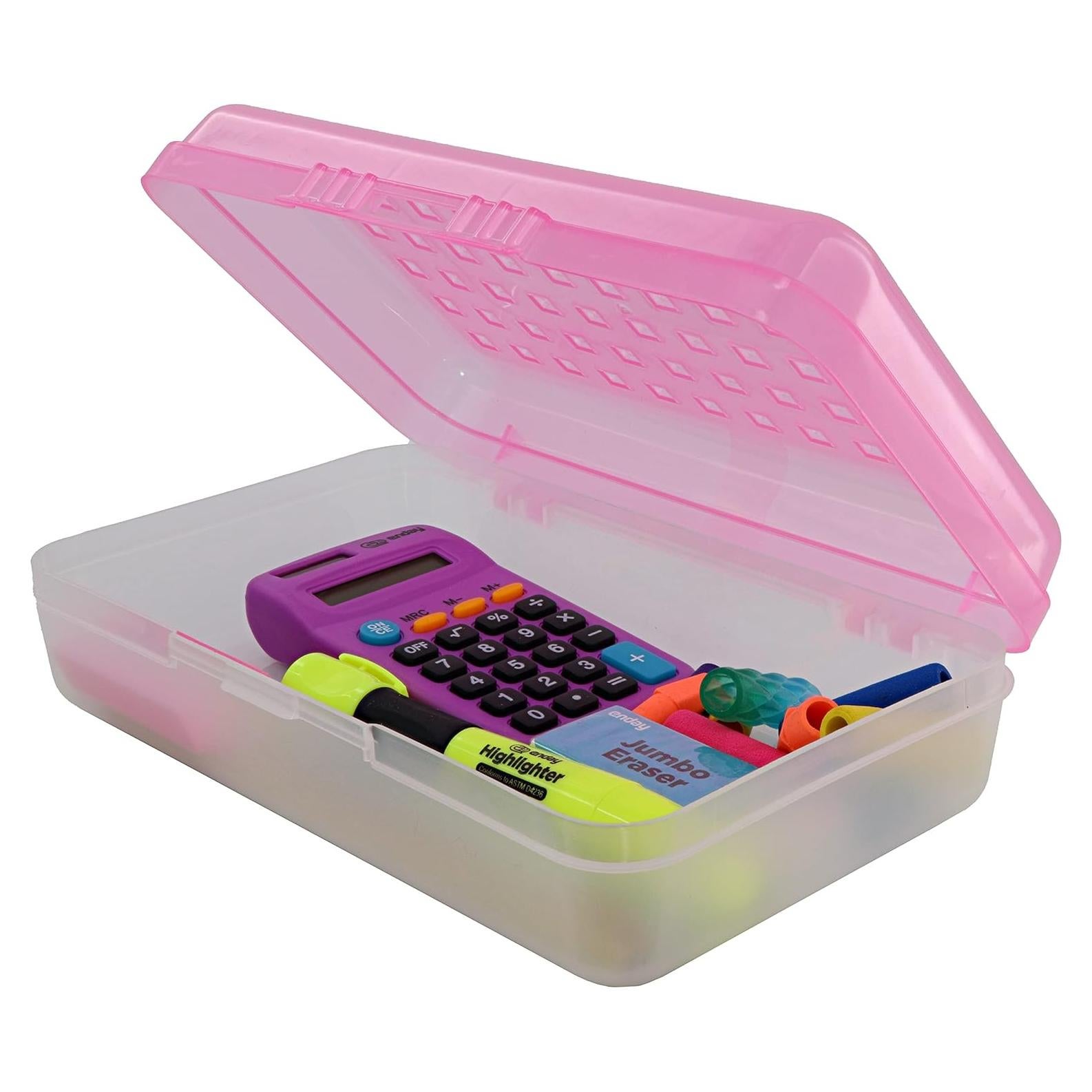 Caja de lápices Enday Rosa 21x13x6 cm con cierre a presión