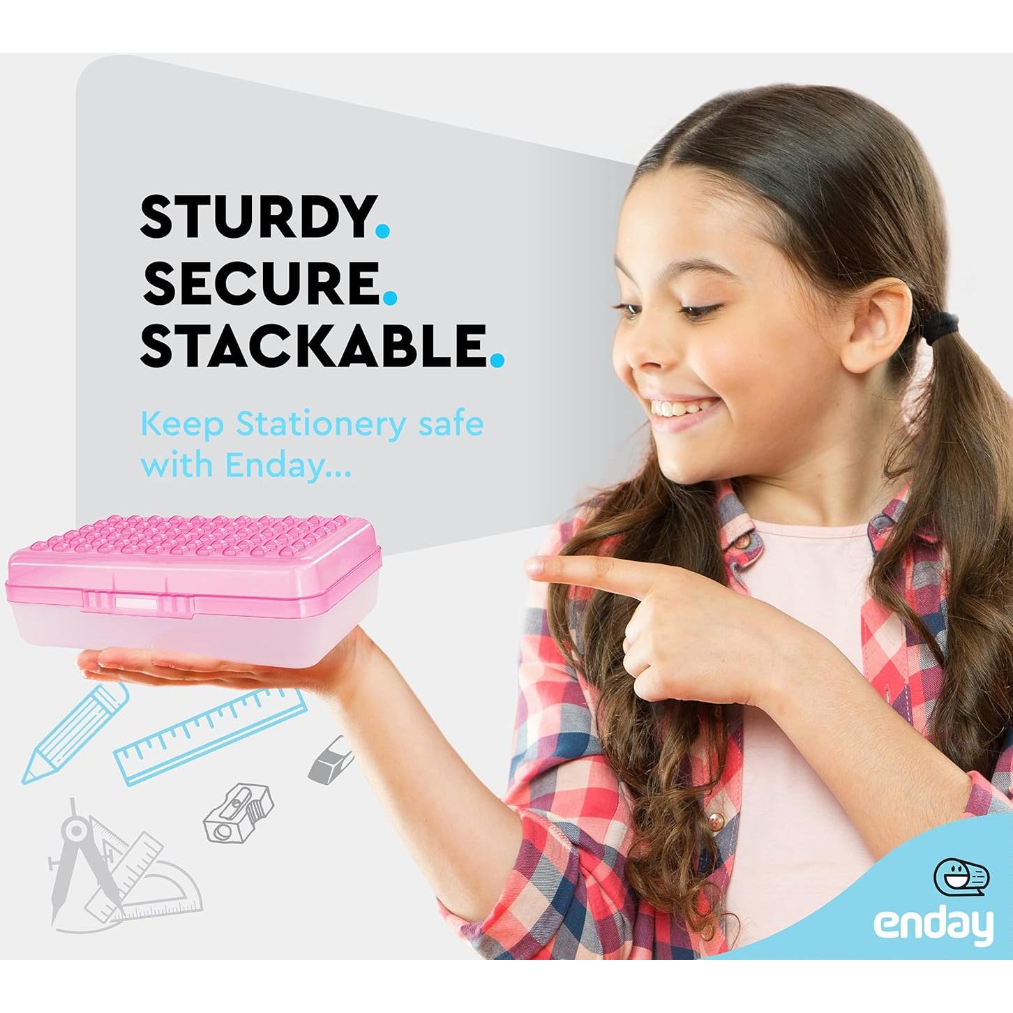 Caja de lápices Enday Rosa 21x13x6 cm con cierre a presión