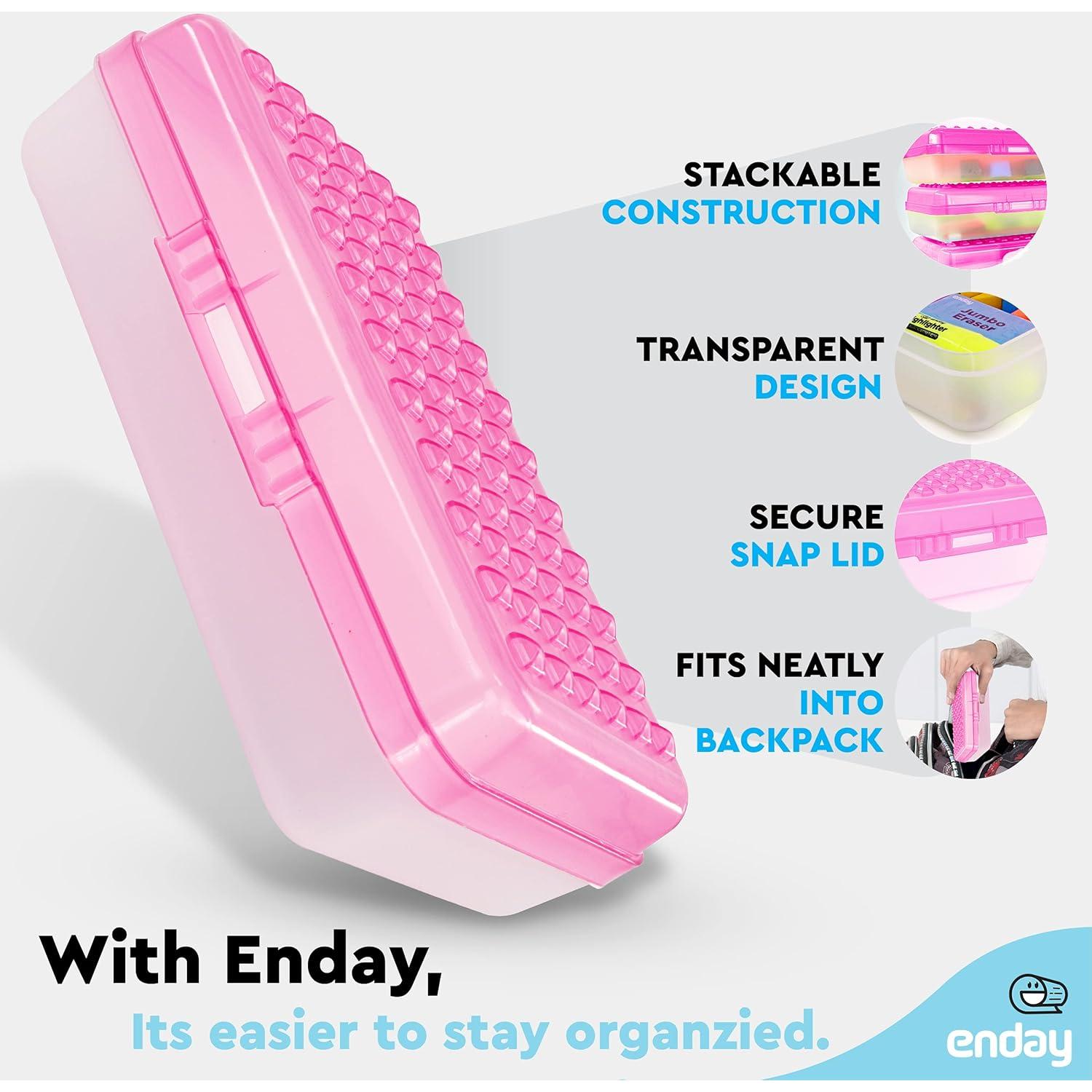 Caja de lápices Enday Rosa 21x13x6 cm con cierre a presión