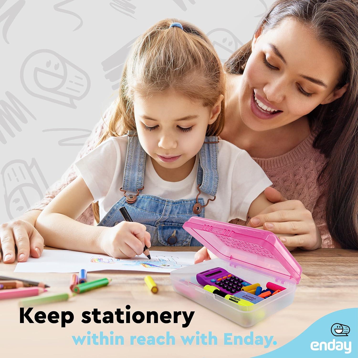 Caja de lápices Enday Rosa 21x13x6 cm con cierre a presión