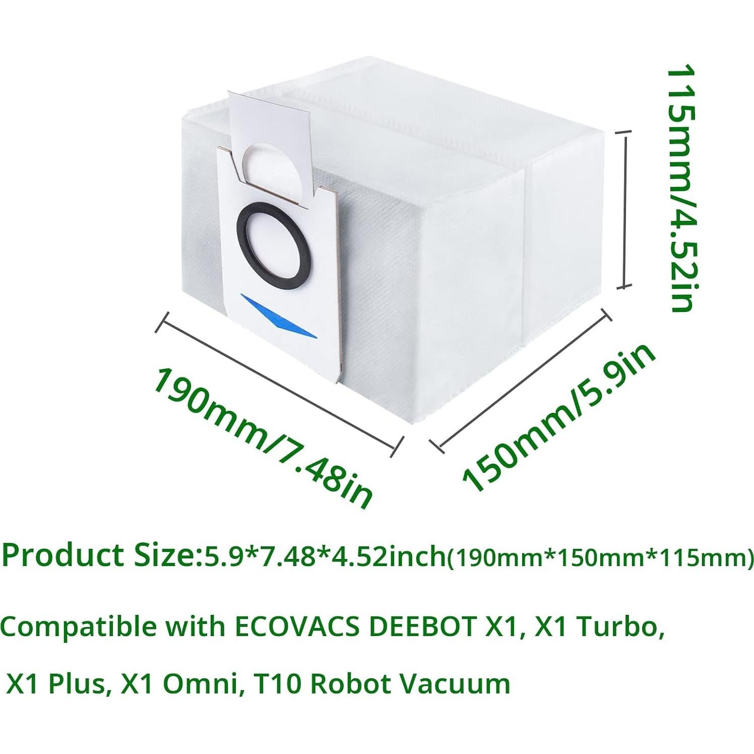 10 Bolsas Desechables para ECOVACS DEEBOT X1 Turbo y T10