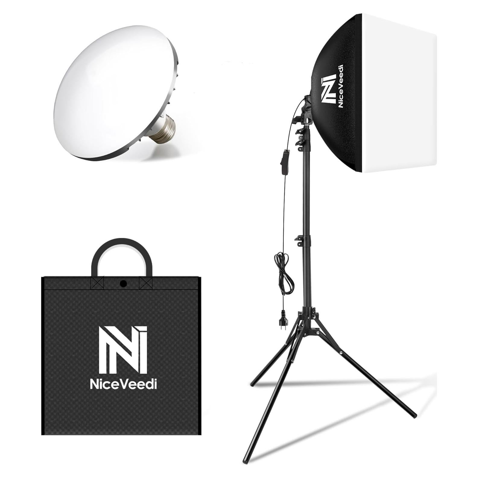 Kit de Iluminación Softbox NiceVeedi 40.64 cm con Trípode 160 cm