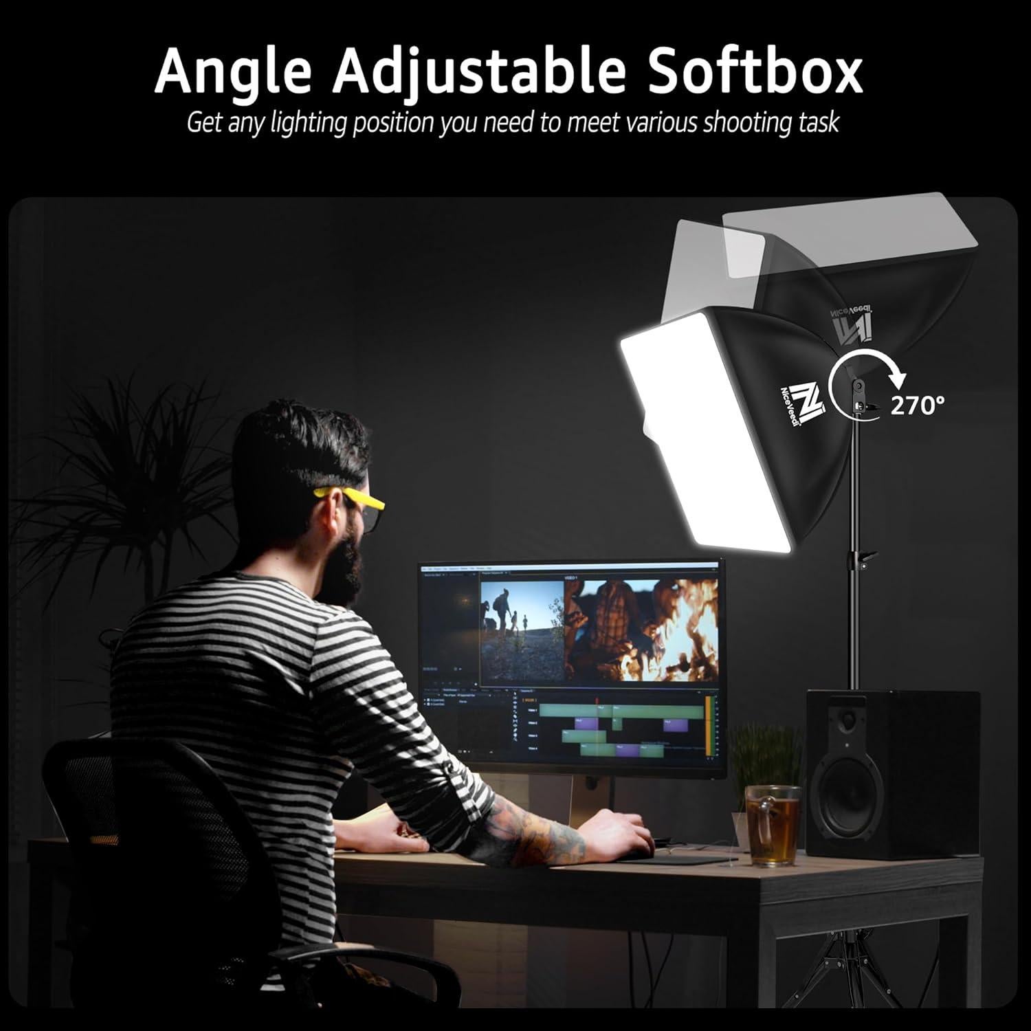 Kit de Iluminación Softbox NiceVeedi 40.64 cm con Trípode 160 cm