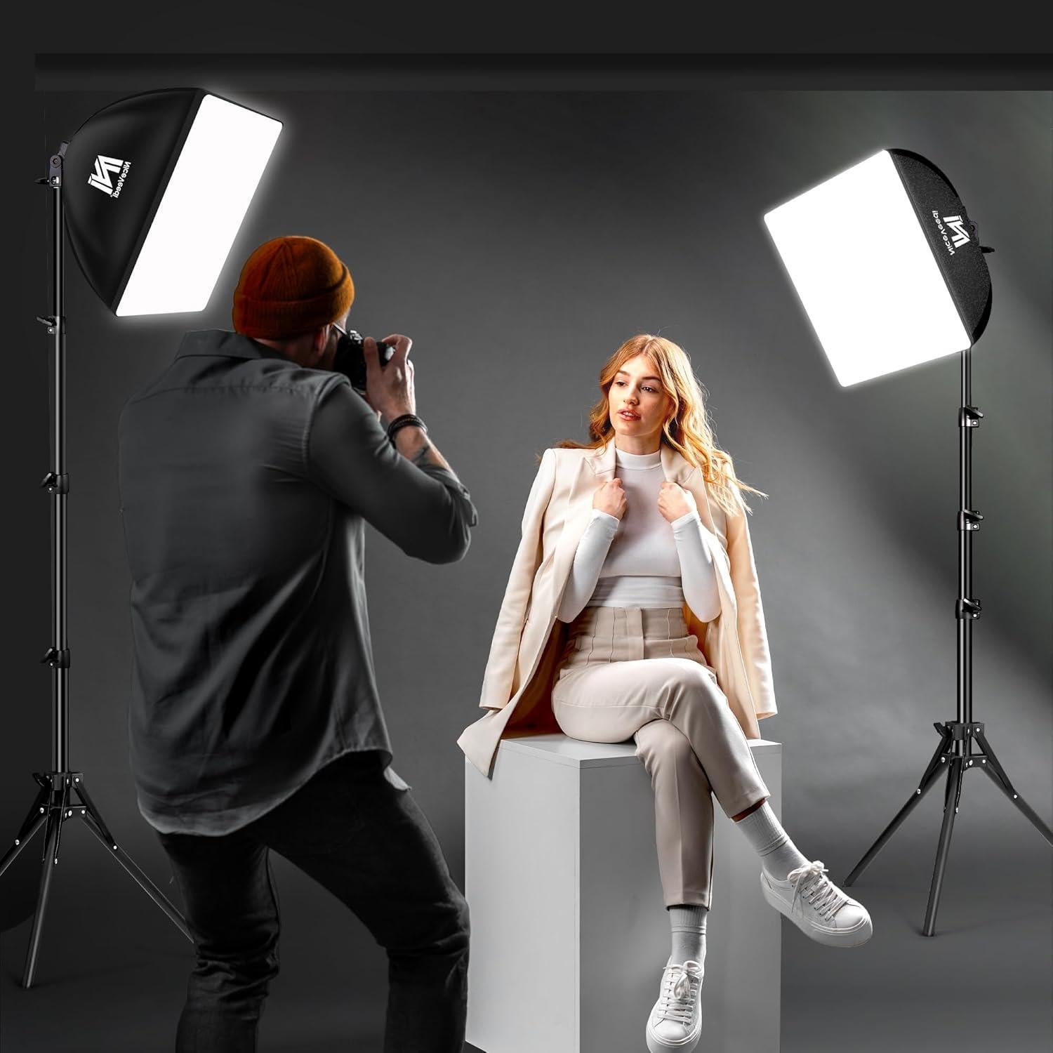 Kit de Iluminación Softbox NiceVeedi 40.64 cm con Trípode 160 cm