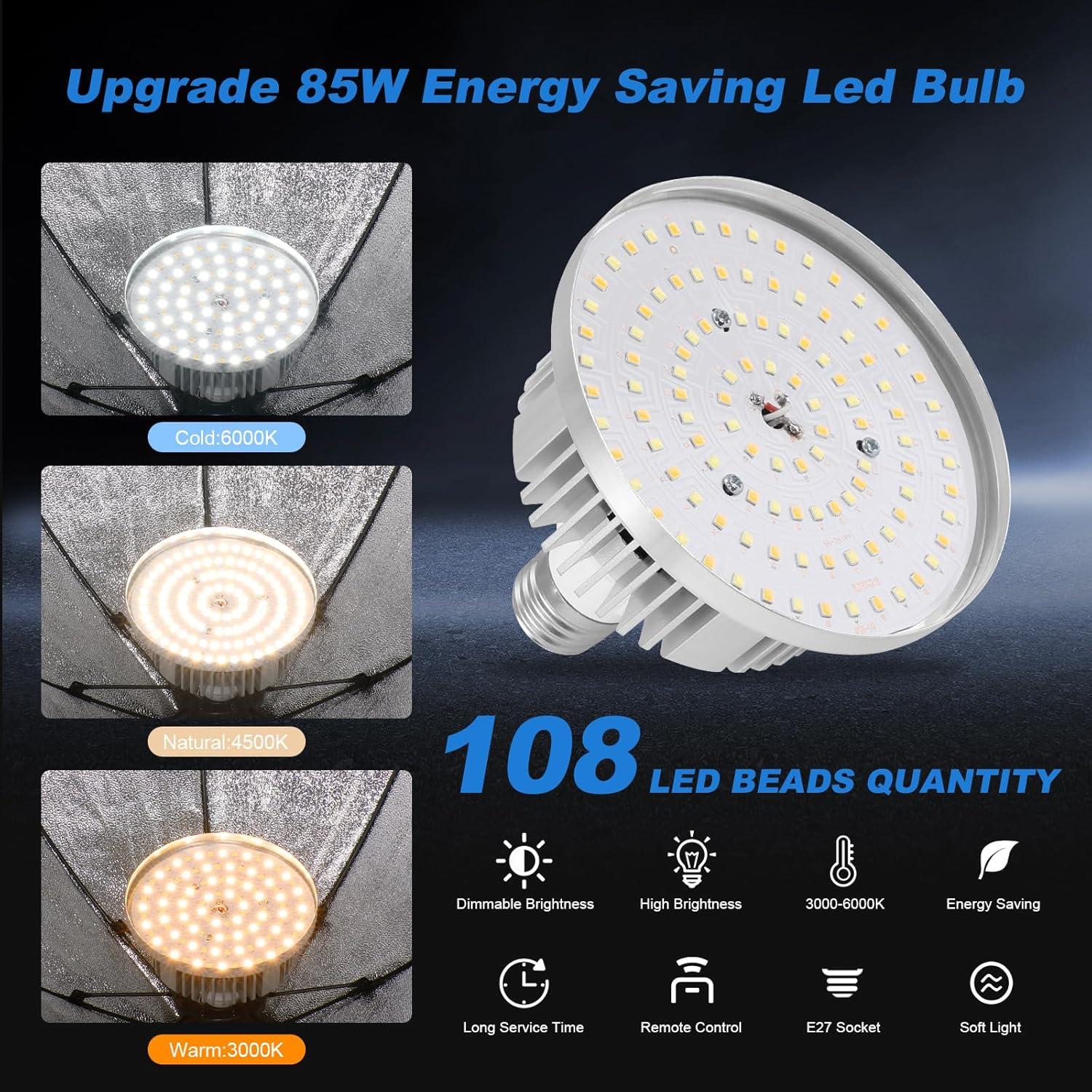 Kit de Iluminación Softbox Soonpho 55cm con Bombillas LED 85W