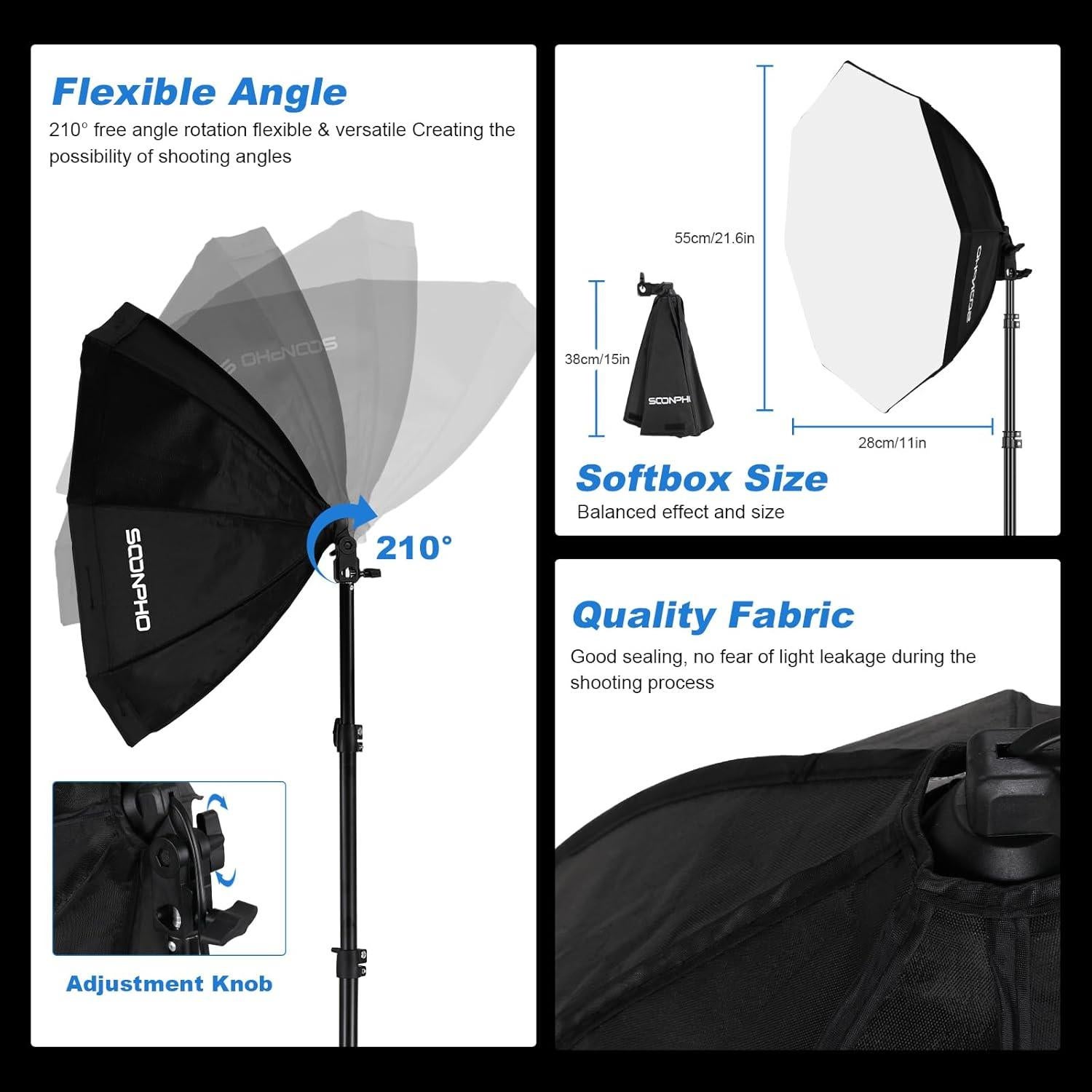 Kit de Iluminación Softbox Soonpho 55cm con Bombillas LED 85W