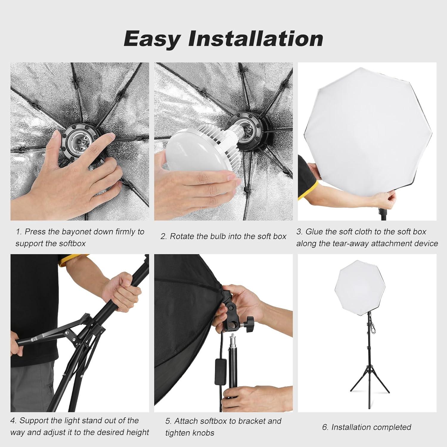 Kit de Iluminación Softbox Soonpho 55cm con Bombillas LED 85W