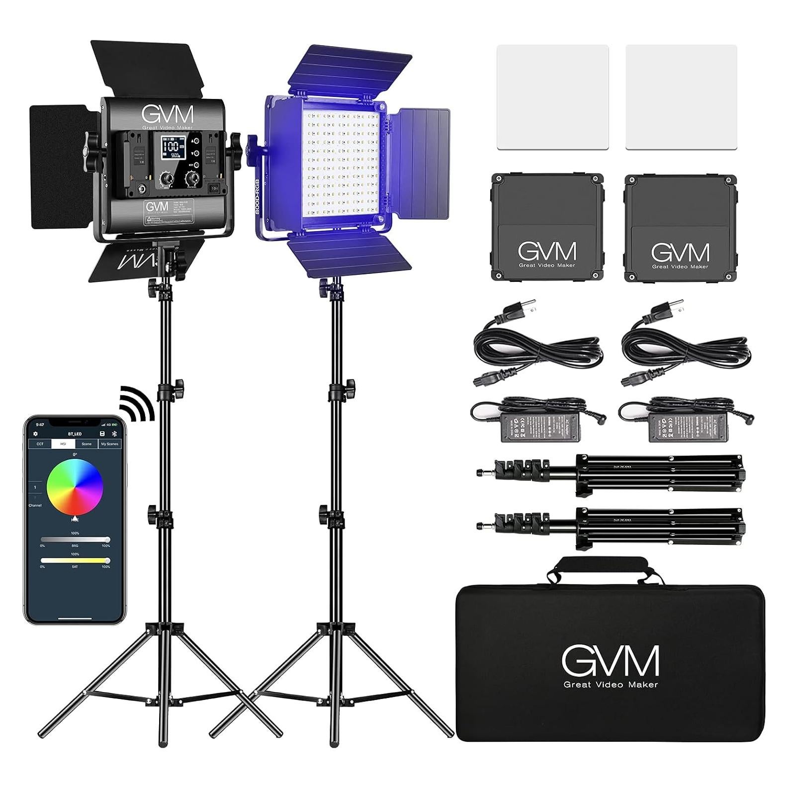 GVM Luz de Video LED RGB 800D - Kit de Iluminación 2 Paquetes