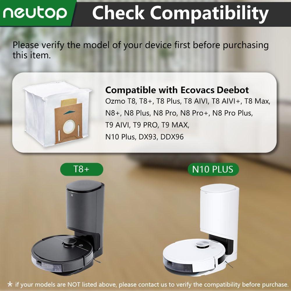 Bolsas de polvo desechables Neutop para Ecovacs Deebot T8, N8, N10 - Paquete de 9