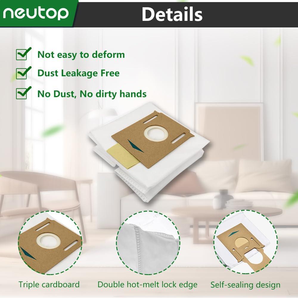 Bolsas de polvo desechables Neutop para Ecovacs Deebot T8, N8, N10 - Paquete de 9