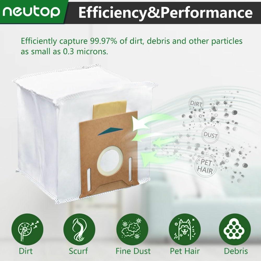 Bolsas de polvo desechables Neutop para Ecovacs Deebot T8, N8, N10 - Paquete de 9
