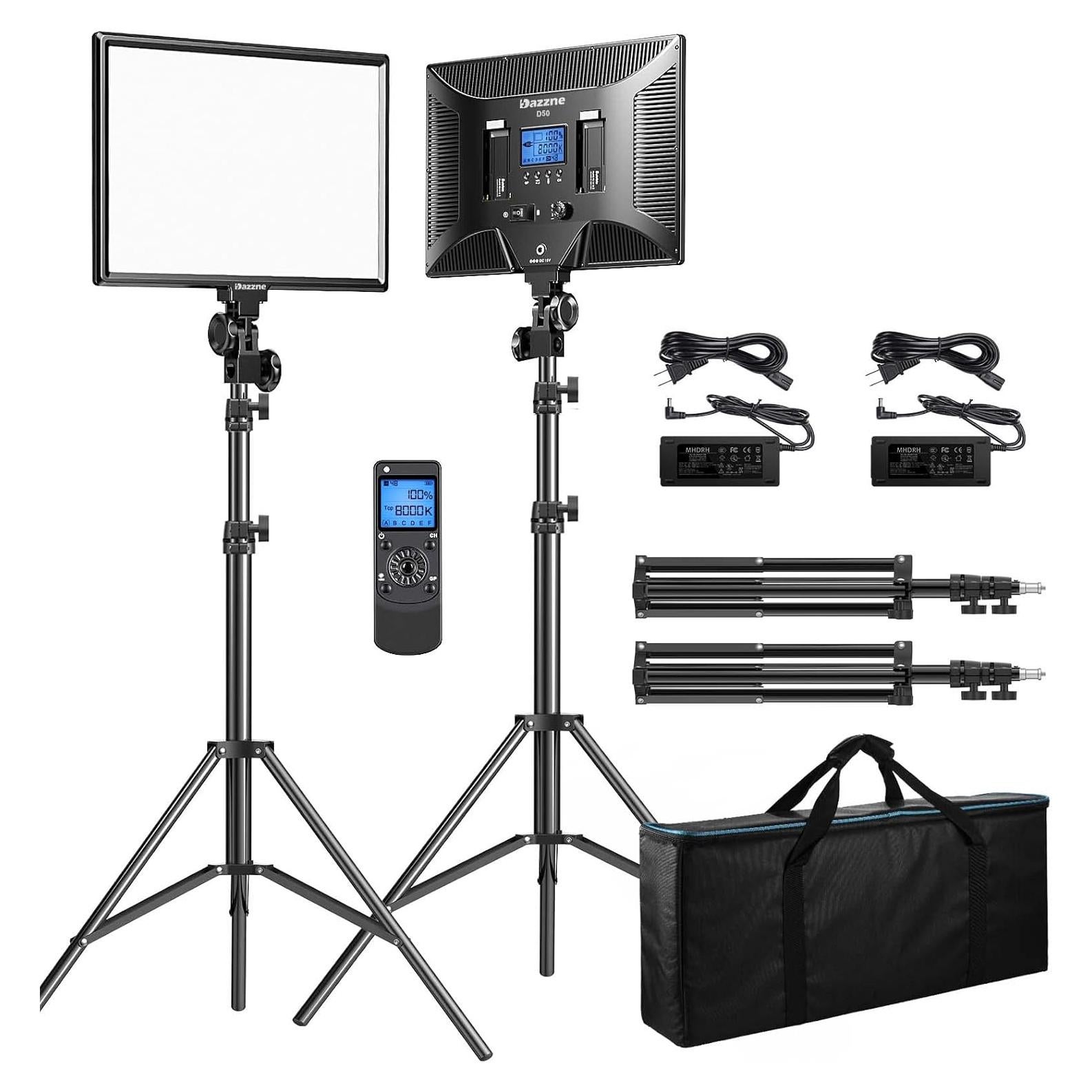 D50 LED Video Light Panel Lights 15.4", 2 Packs 45W 3000K-8000K Bi-Color Dimmable Photography Lighting, CRI 96+ Videography Lighting for Video Shooting/Gaming/Live Stream/Studio/Film