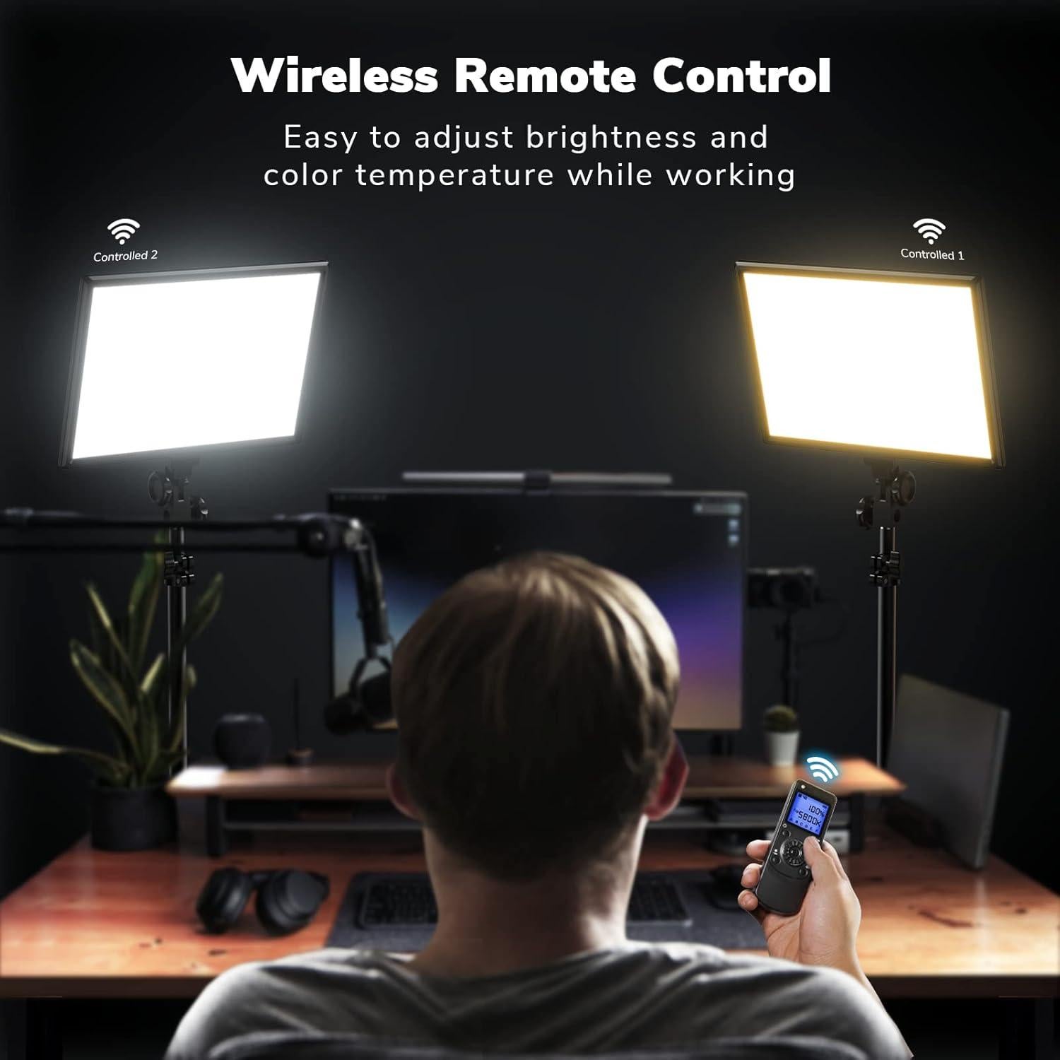 D50 LED Video Light Panel Lights 15.4", 2 Packs 45W 3000K-8000K Bi-Color Dimmable Photography Lighting, CRI 96+ Videography Lighting for Video Shooting/Gaming/Live Stream/Studio/Film