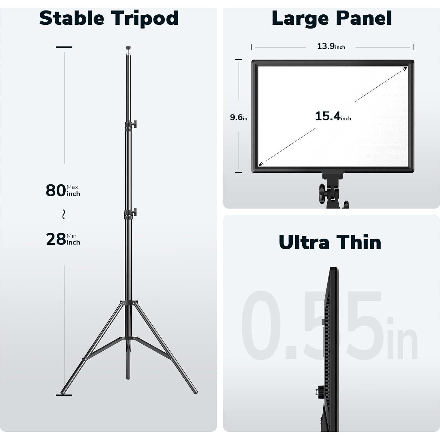 D50 LED Video Light Panel Lights 15.4", 2 Packs 45W 3000K-8000K Bi-Color Dimmable Photography Lighting, CRI 96+ Videography Lighting for Video Shooting/Gaming/Live Stream/Studio/Film