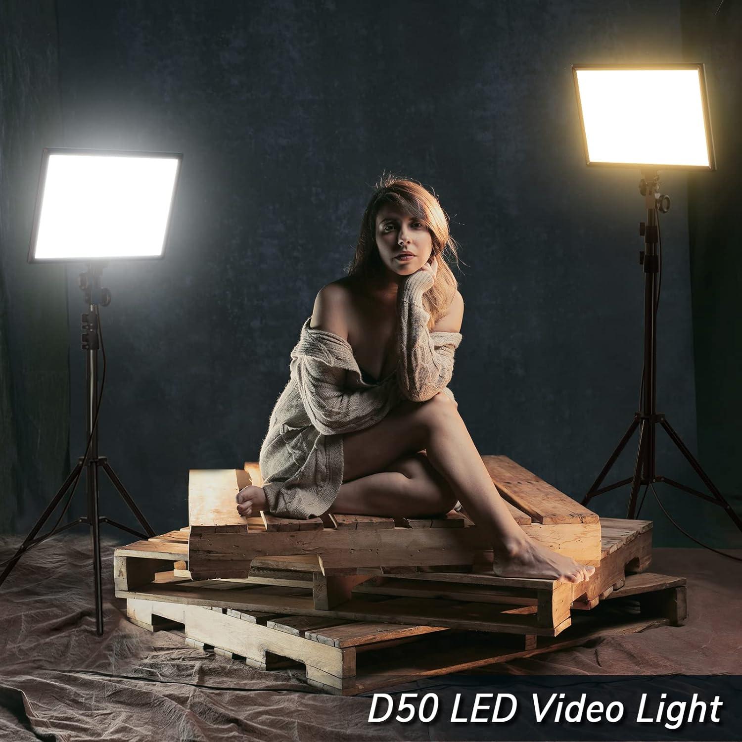 D50 LED Video Light Panel Lights 15.4", 2 Packs 45W 3000K-8000K Bi-Color Dimmable Photography Lighting, CRI 96+ Videography Lighting for Video Shooting/Gaming/Live Stream/Studio/Film