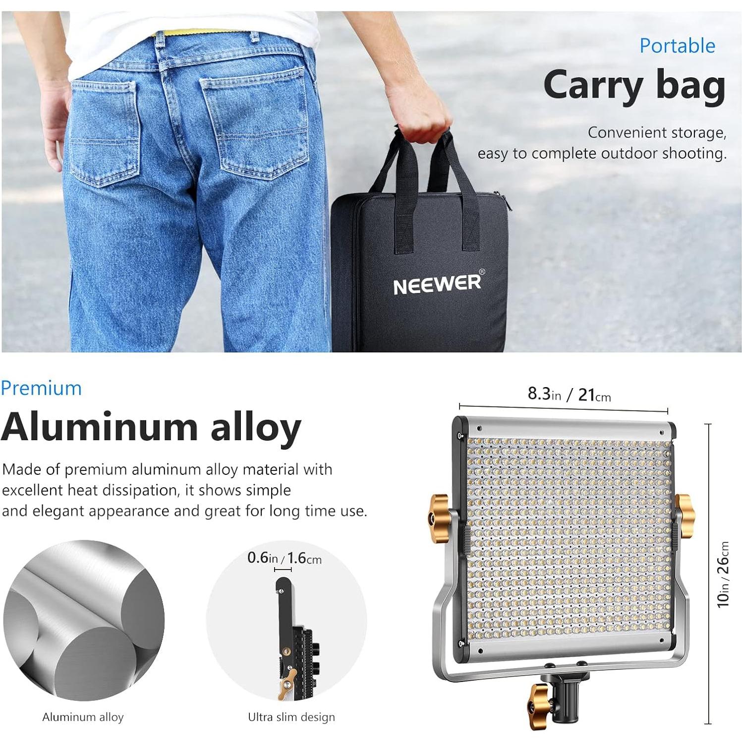 Luz LED Bi-Color Neewer 480 Perlas 3200-5600K con Soporte