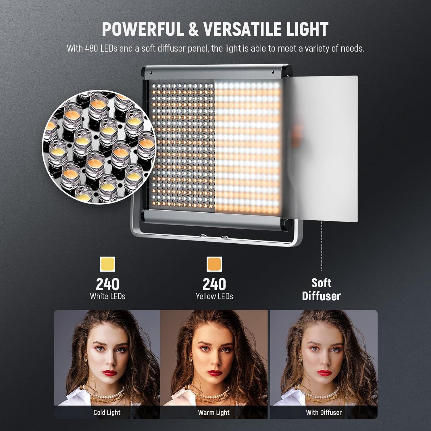Kit de Luz de Video LED Bi Color Neewer NL480 con Trípode 190cm