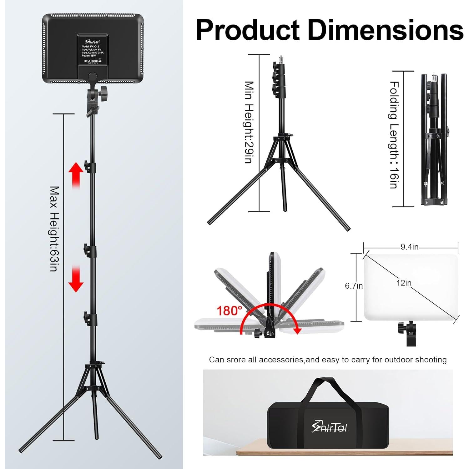 Kit de Luz LED de Video 30 cm SHIRTAL con Soporte y USB