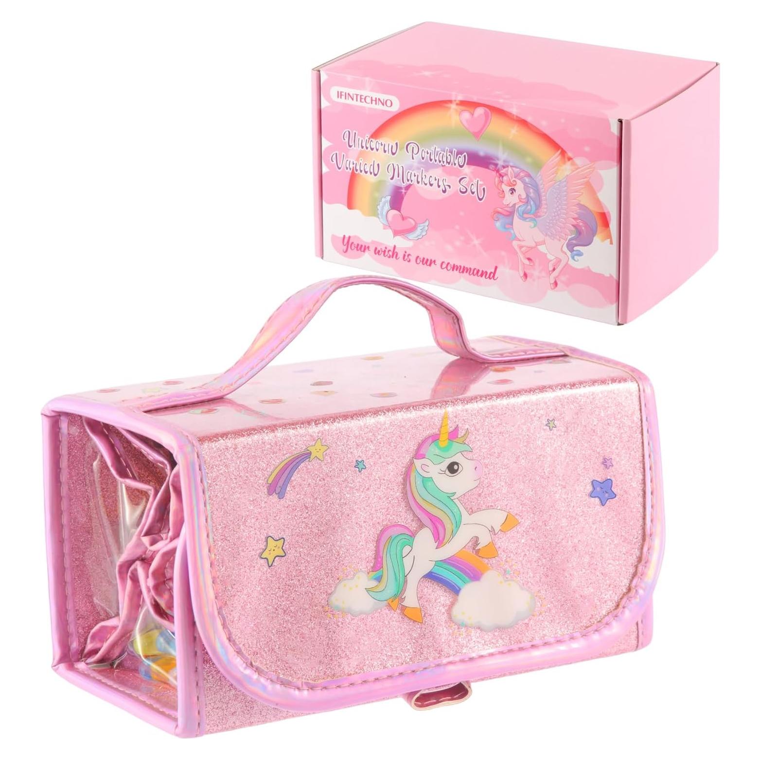 Estuche de Lápices IFINTECHNO Unicornio Rosa 4 Bolsas