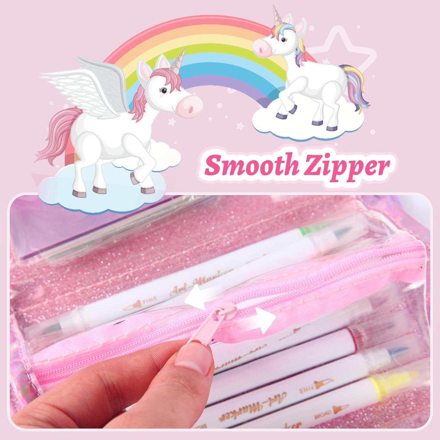 Estuche de Lápices IFINTECHNO Unicornio Rosa 4 Bolsas