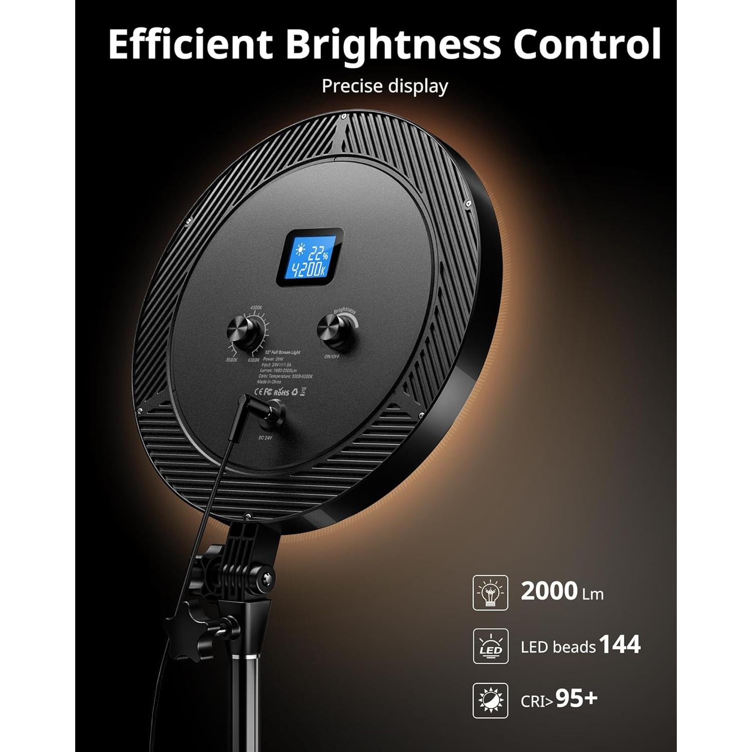 Luz de Anillo Profesional UBeesize 6500K con Soporte y Control Remoto