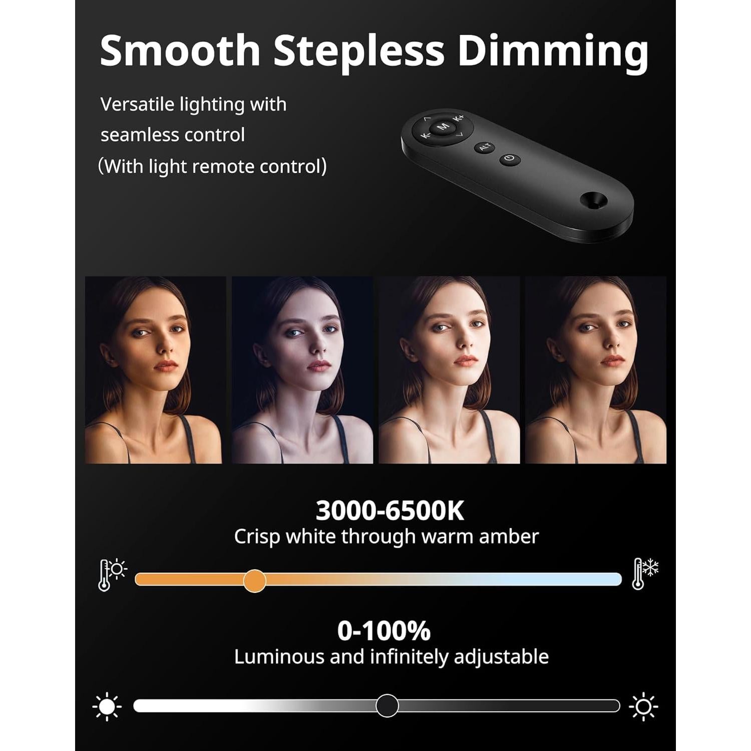 Luz de Anillo Profesional UBeesize 6500K con Soporte y Control Remoto