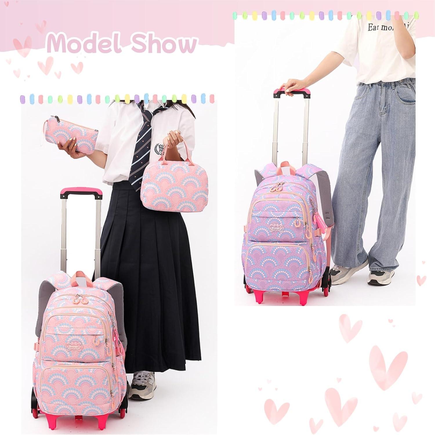 Juego de 3 mochilas con ruedas para niñas - Púrpura 6 Ruedas