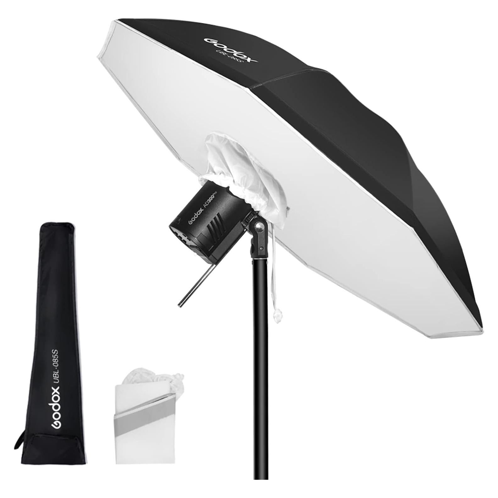 Godox UBL-85S 85cm 33.4” Black Silver Reflective Umbrella Photography Studio Soft Light Umbrella with Large Diffuser Cover for Video Shooting
