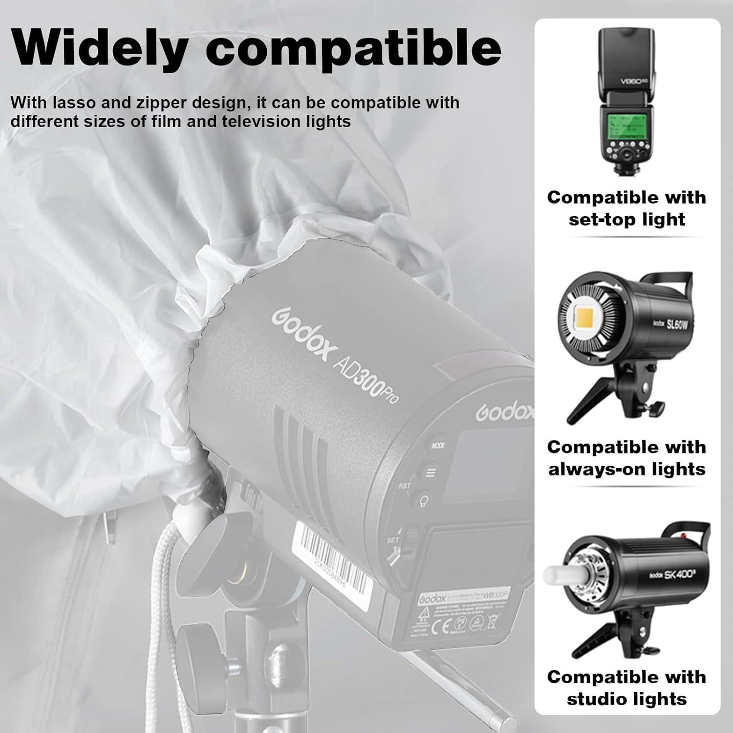 Godox UBL-85S 85cm 33.4” Black Silver Reflective Umbrella Photography Studio Soft Light Umbrella with Large Diffuser Cover for Video Shooting