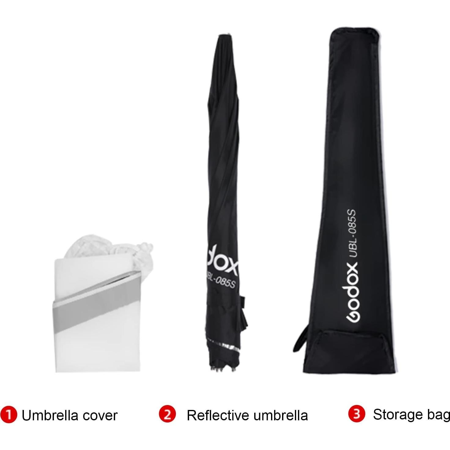 Godox UBL-85S 85cm 33.4” Black Silver Reflective Umbrella Photography Studio Soft Light Umbrella with Large Diffuser Cover for Video Shooting