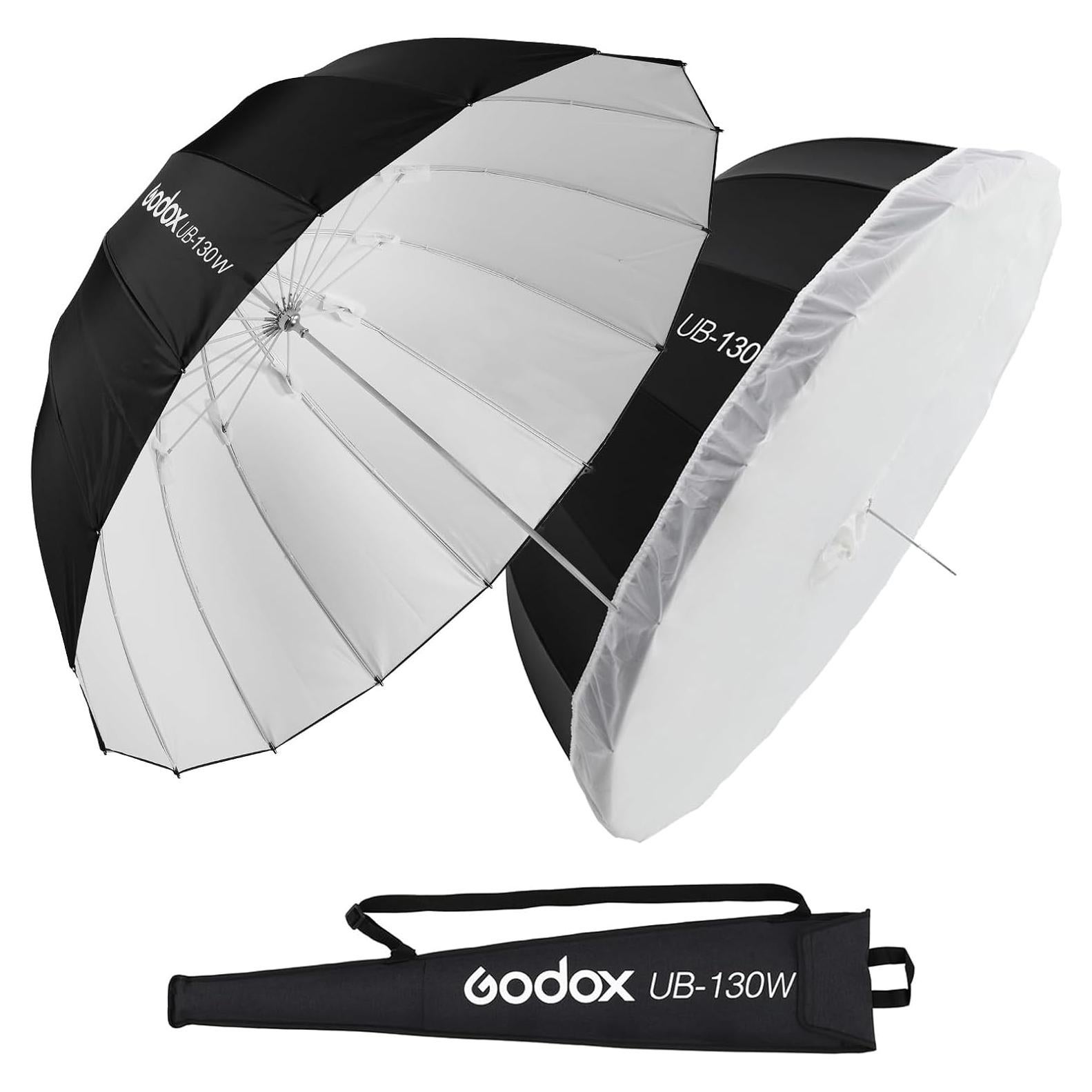 Godox UB-130W 51.2" 130cm Deep Parabolic Reflective Umbrella White Inner Photography Studio Soft Light Withe Umbrella with Diffuser Cover for Video Studio Shooting Speedlite Flash (130White)