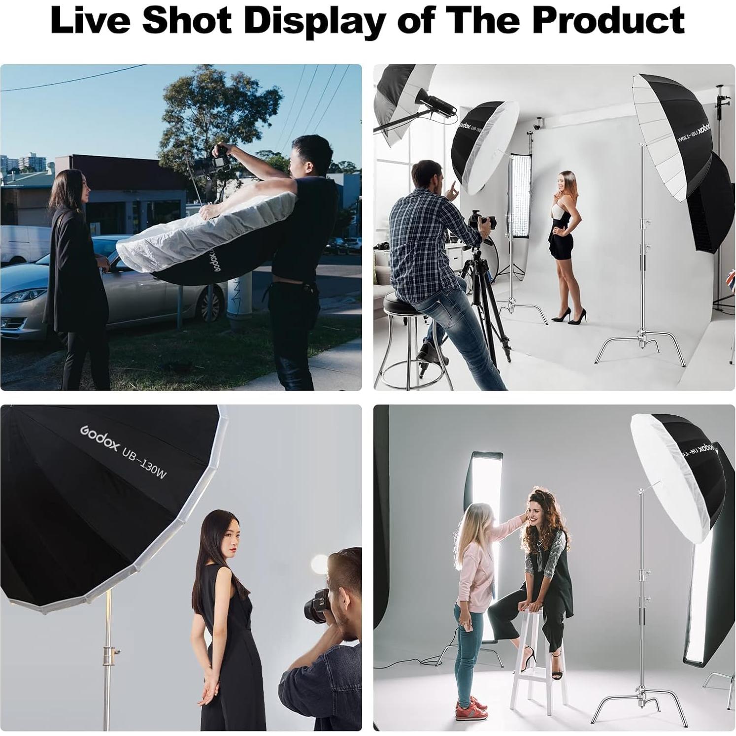 Godox UB-130W 51.2" 130cm Deep Parabolic Reflective Umbrella White Inner Photography Studio Soft Light Withe Umbrella with Diffuser Cover for Video Studio Shooting Speedlite Flash (130White)