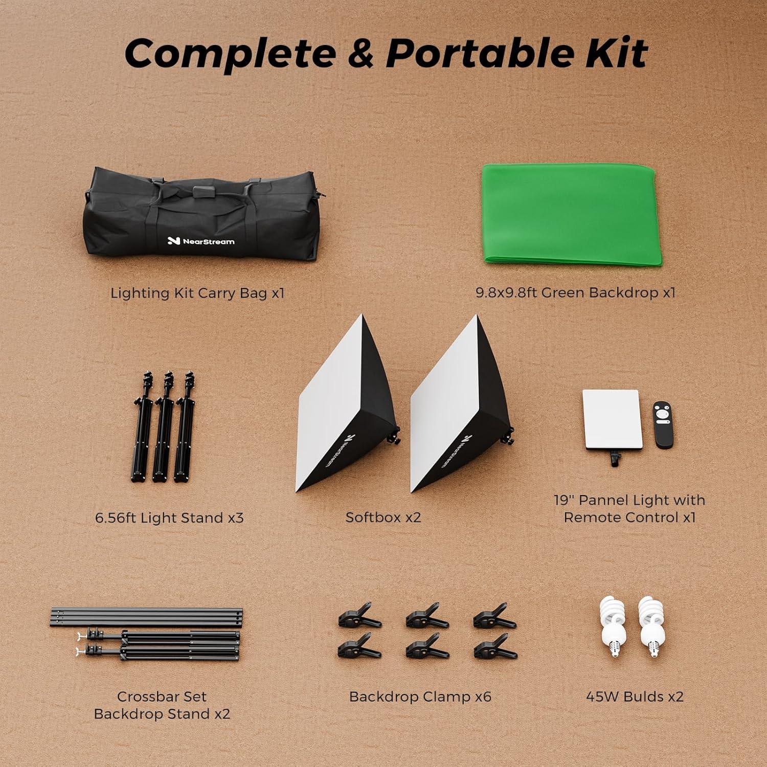 Kit de Iluminación Profesional VK40 con Fondo Verde 3x3m