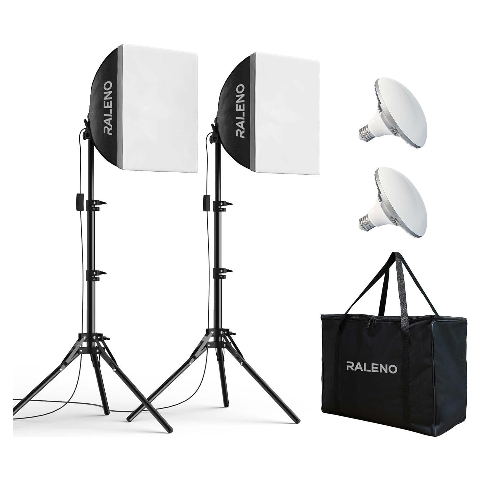 RALENO Softbox Lighting Kit, 2 x 16'' x 16'' Photography Studio Equipments with 50W / 5500K / 95 CRI LED Bulbs, Continuous Lighting System for Video Recording and Photography Shooting Model：PS080
