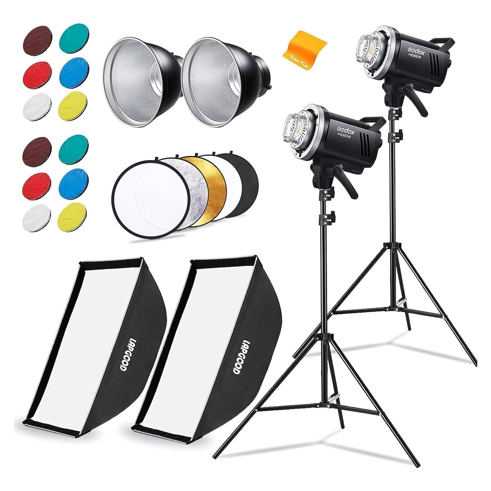 Kit de Flash de Estudio Godox MS300V - 2x 300W, 2 Softboxes, 2 Soportes