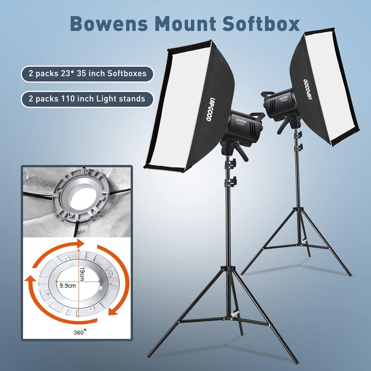 Kit de Flash de Estudio Godox MS300V - 2x 300W, 2 Softboxes, 2 Soportes