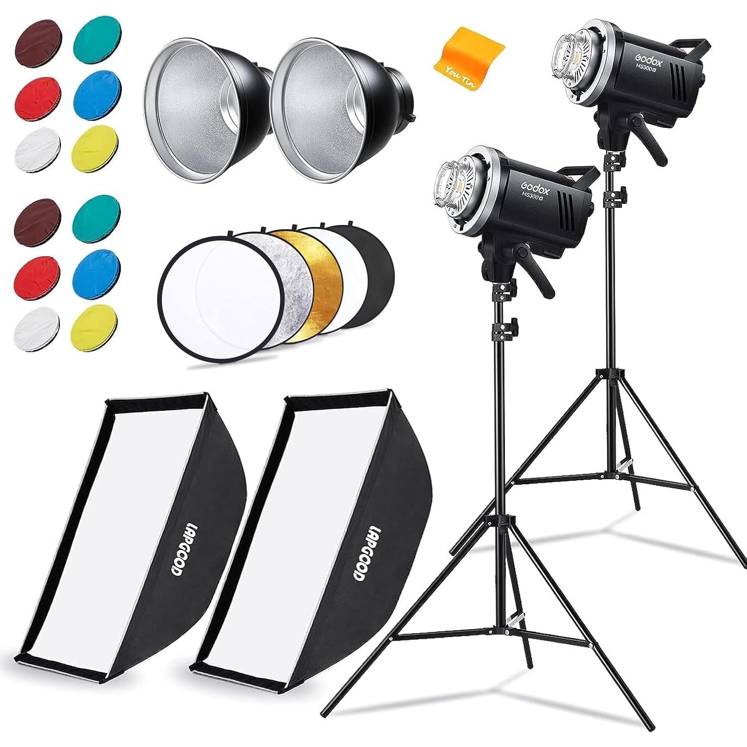 Kit de Flash de Estudio Godox MS300V - 2x 300W, 2 Softboxes, 2 Soportes