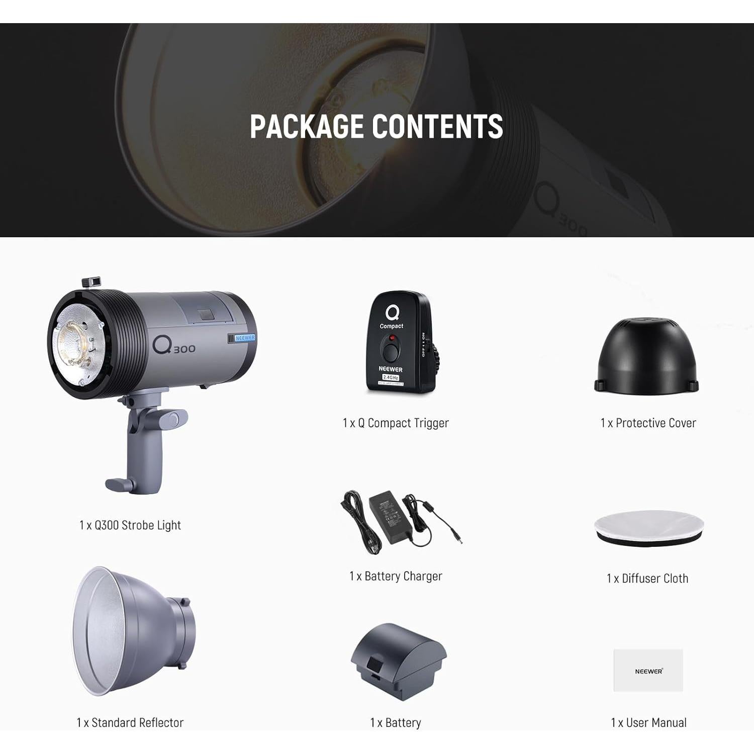 Flash Estudio NEEWER Q300 300Ws Inalámbrico 7800mAh