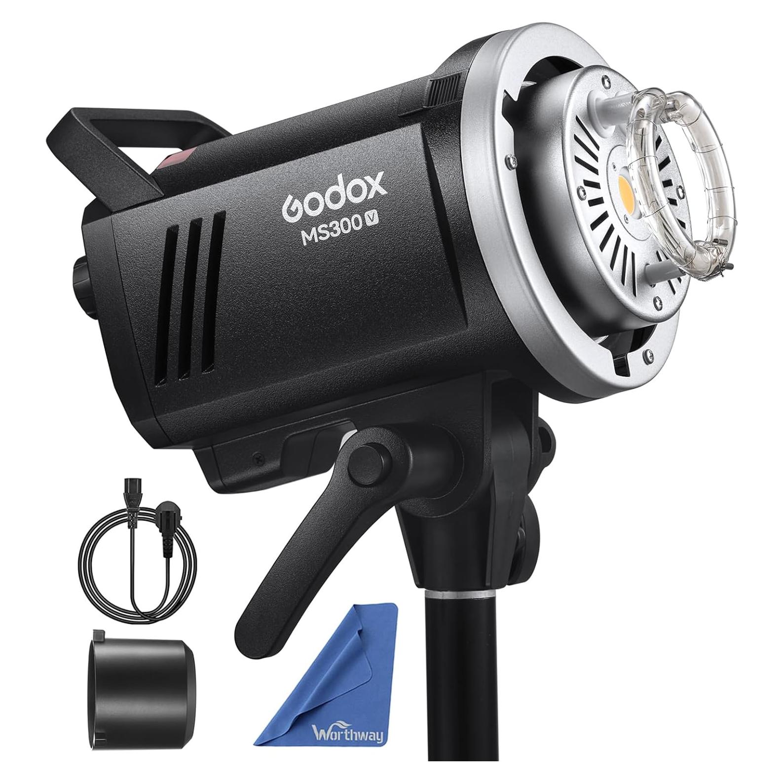 Godox MS300V MS300-V Compact Studio Strobe Flash Light - 300W,GN58 0.1-1.8S Recycle Time,2.4G X System,Bowens Mount LED Modeling Lamp for Photographic Studio Portrait Shooting(MS300 Upgraded Version)