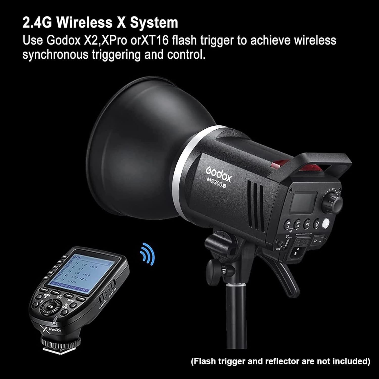 Godox MS300-V Upgraded Studio Flash Light 300Ws Strobe Light GN58 0.1-1.8S Recycle Time 5600±200K 2.4G Wireless X System with 10W LED Modeling Lamp Bowens Mount for Fashion Advertising Photography