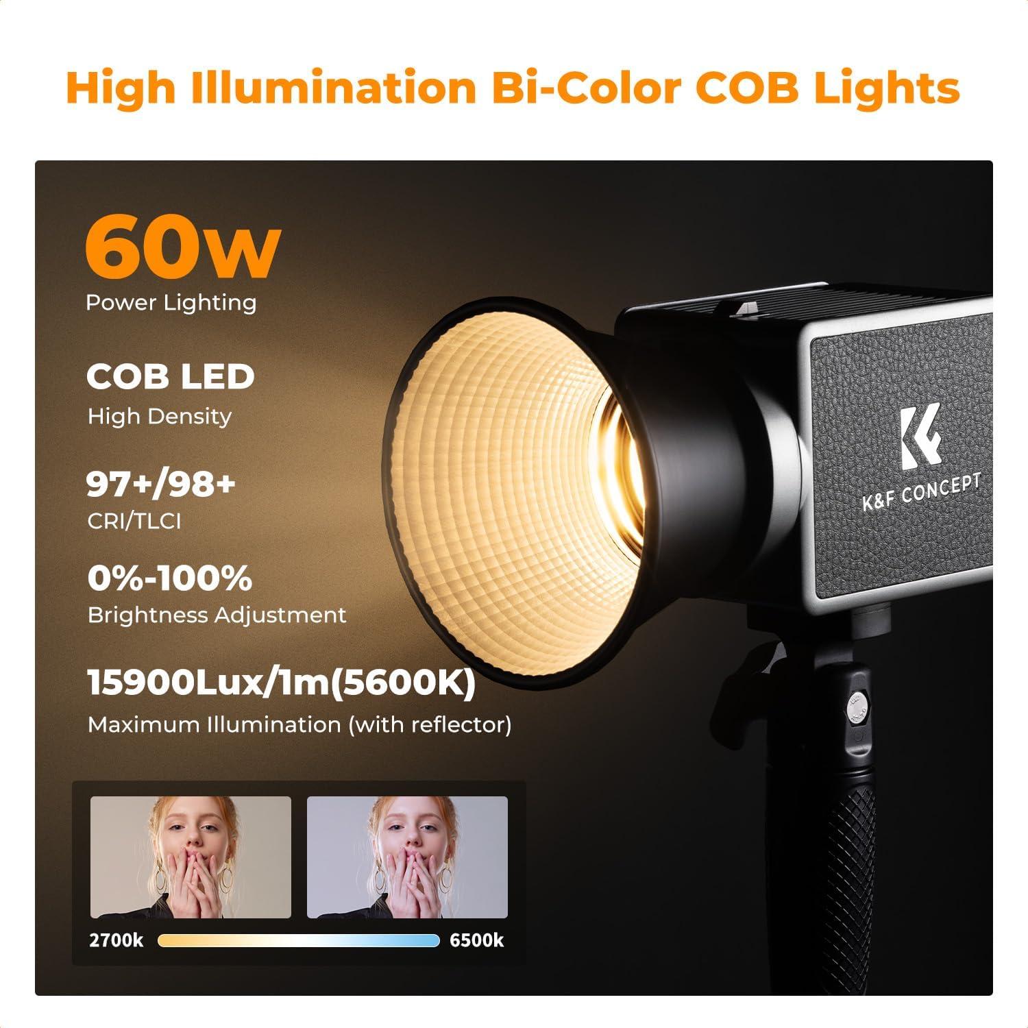 K&F Concept PL-60B Luz de Video Bi-Color 60W con Control App