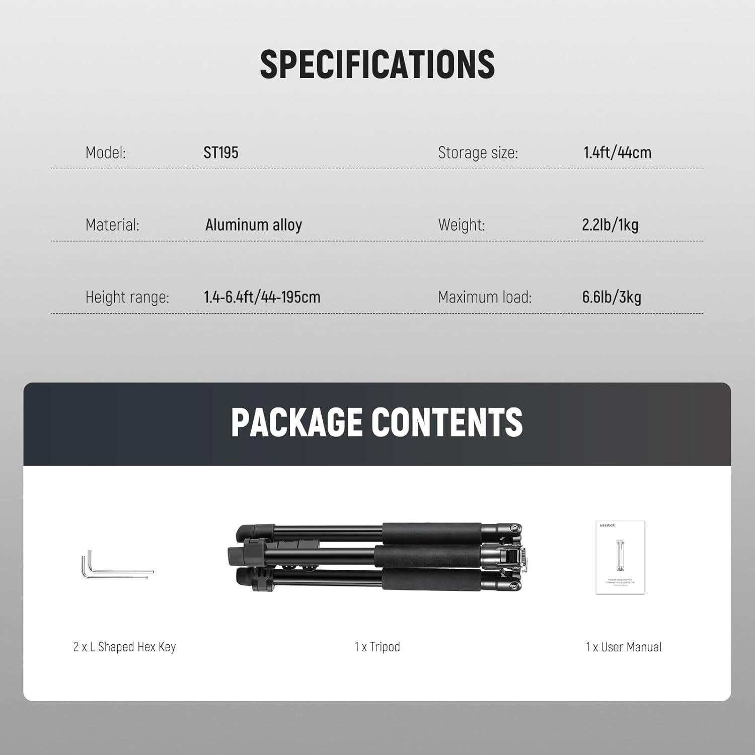 Soporte de Luz NEEWER ST195 Trípode Aluminio 1.5-6.4ft