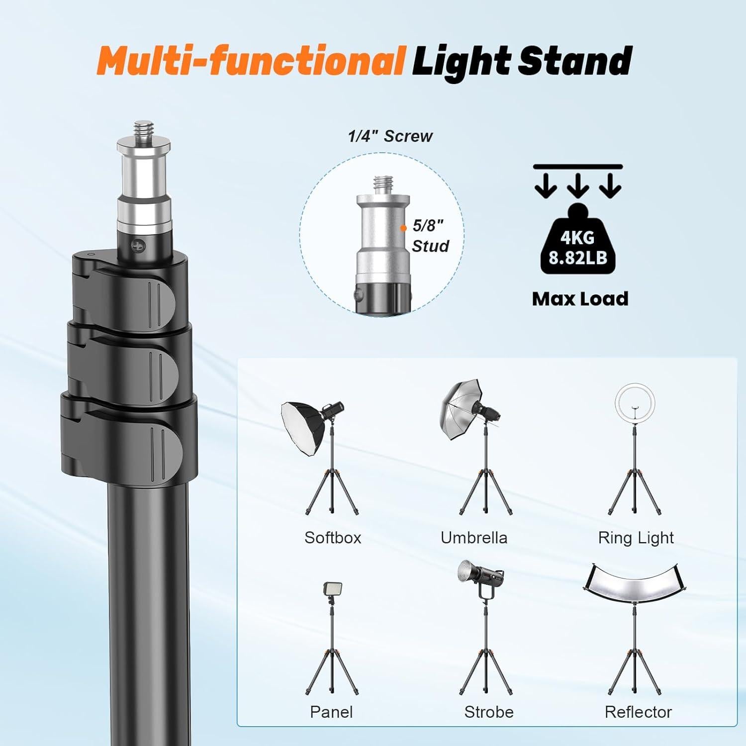 XXZU Photography Light Stand,83in/6.9ft Camera Tripod Stand with Ball Head,Reversible Portable Phone Tripod with Case,Light Stand Tripod for Camera/Phone/Flash/Webcam/Stage/Projector/Softbox