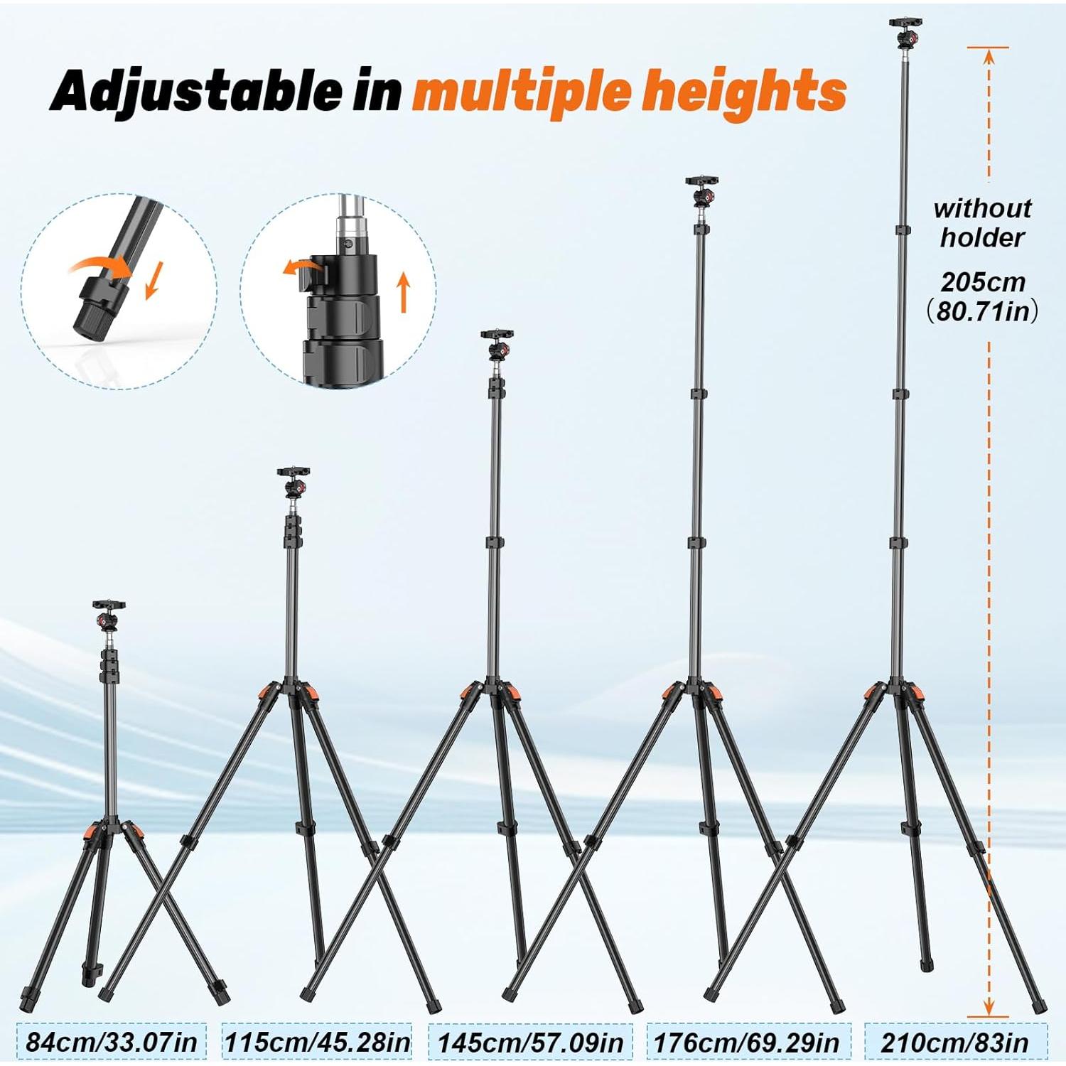 XXZU Photography Light Stand,83in/6.9ft Camera Tripod Stand with Ball Head,Reversible Portable Phone Tripod with Case,Light Stand Tripod for Camera/Phone/Flash/Webcam/Stage/Projector/Softbox